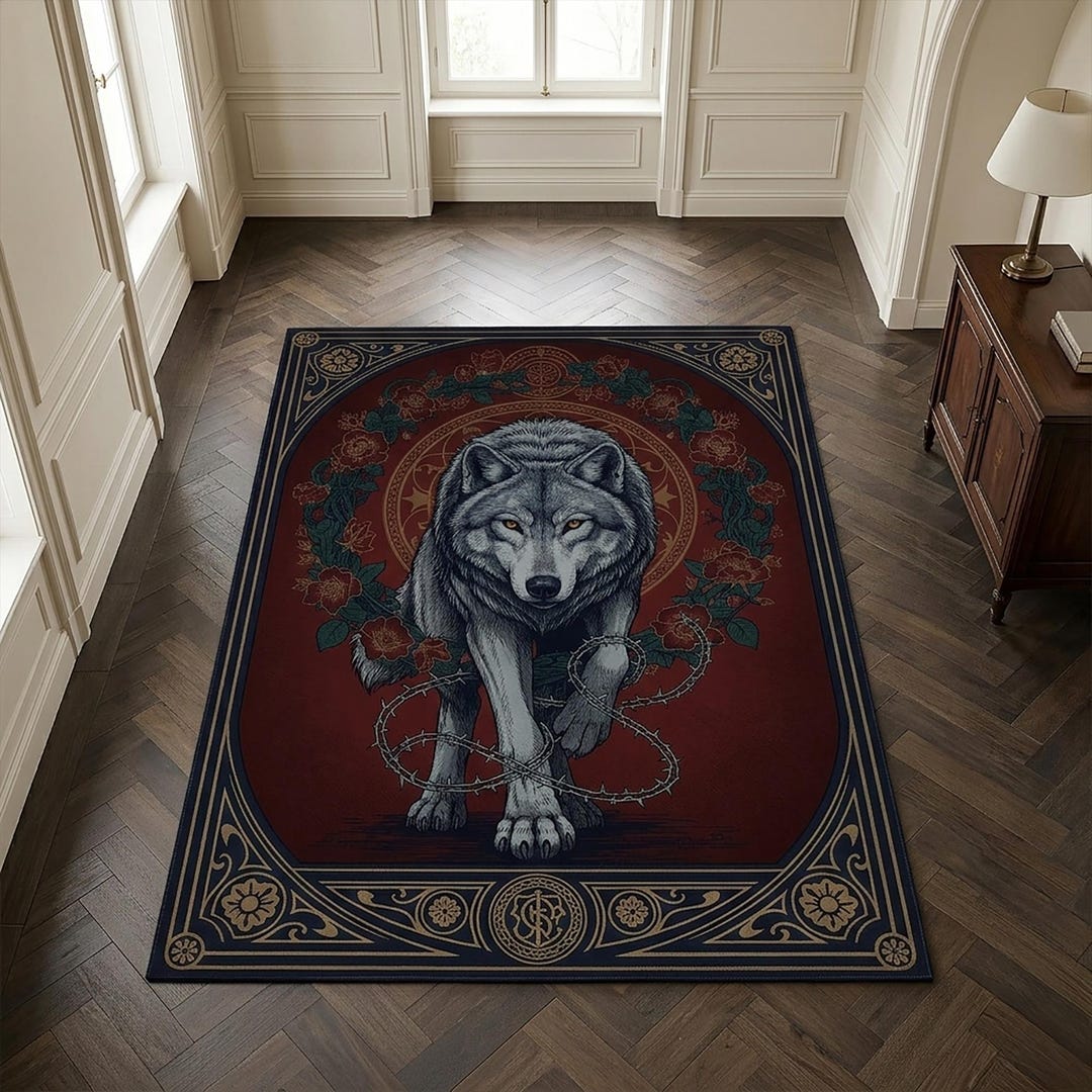 Deviantart Wolf Rug Wolf Gothic Area Rug, Dark Academia Wolf Rug, Symbolic Strength Carpet ...