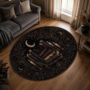 Black gold reading nook floor mat for book lovers and gothic home decor fans