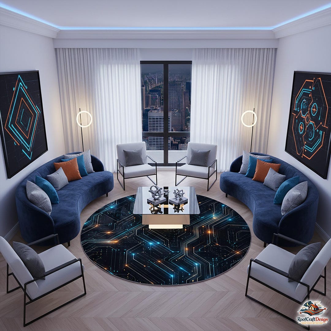 Pcb Rug Round Rug Black With Futuristic Circuit Board Pattern, Tech Style ...