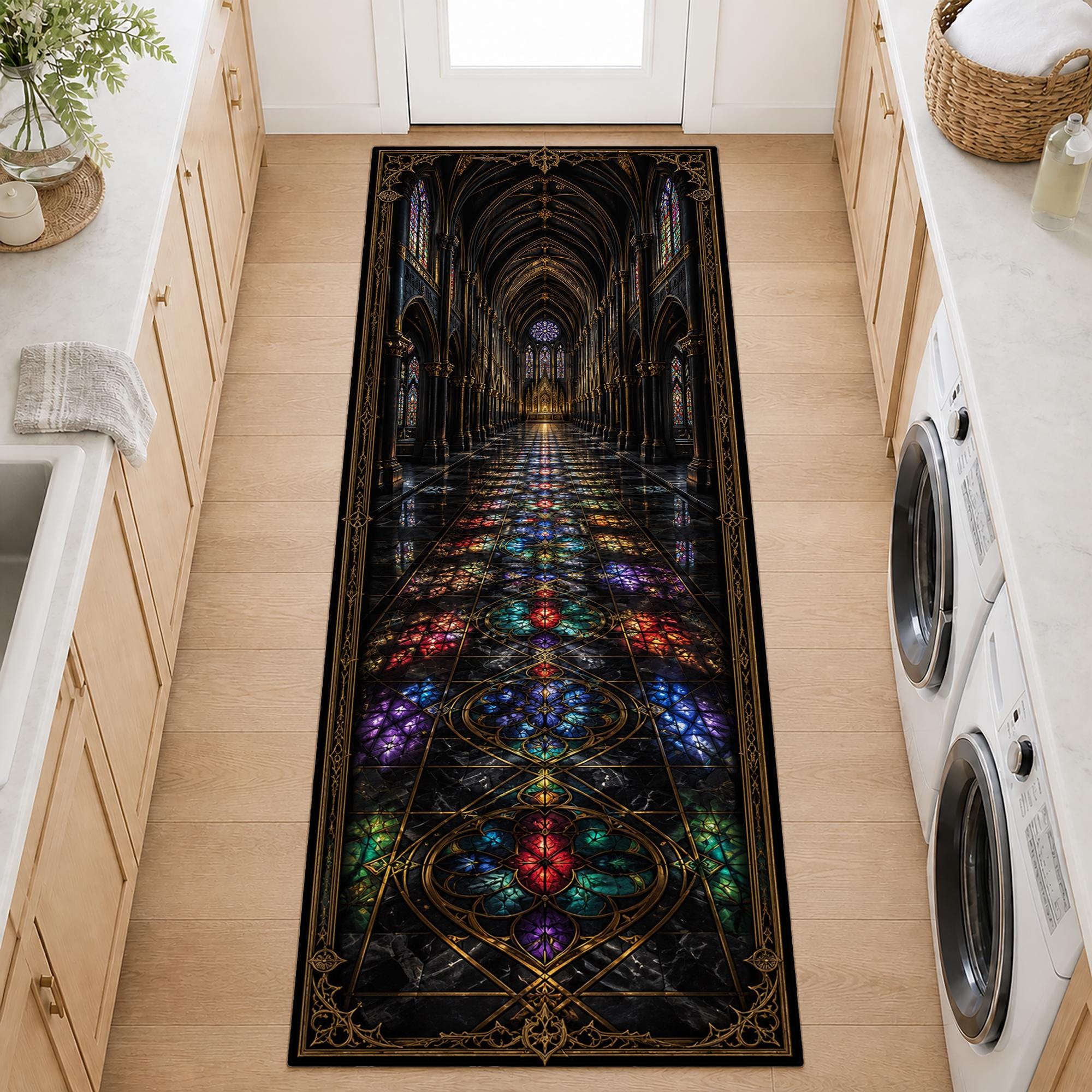 Cathedral Rug 3D Gothic Cathedral Aisle Runner Rug - Stained Glass Optical Illusion ...