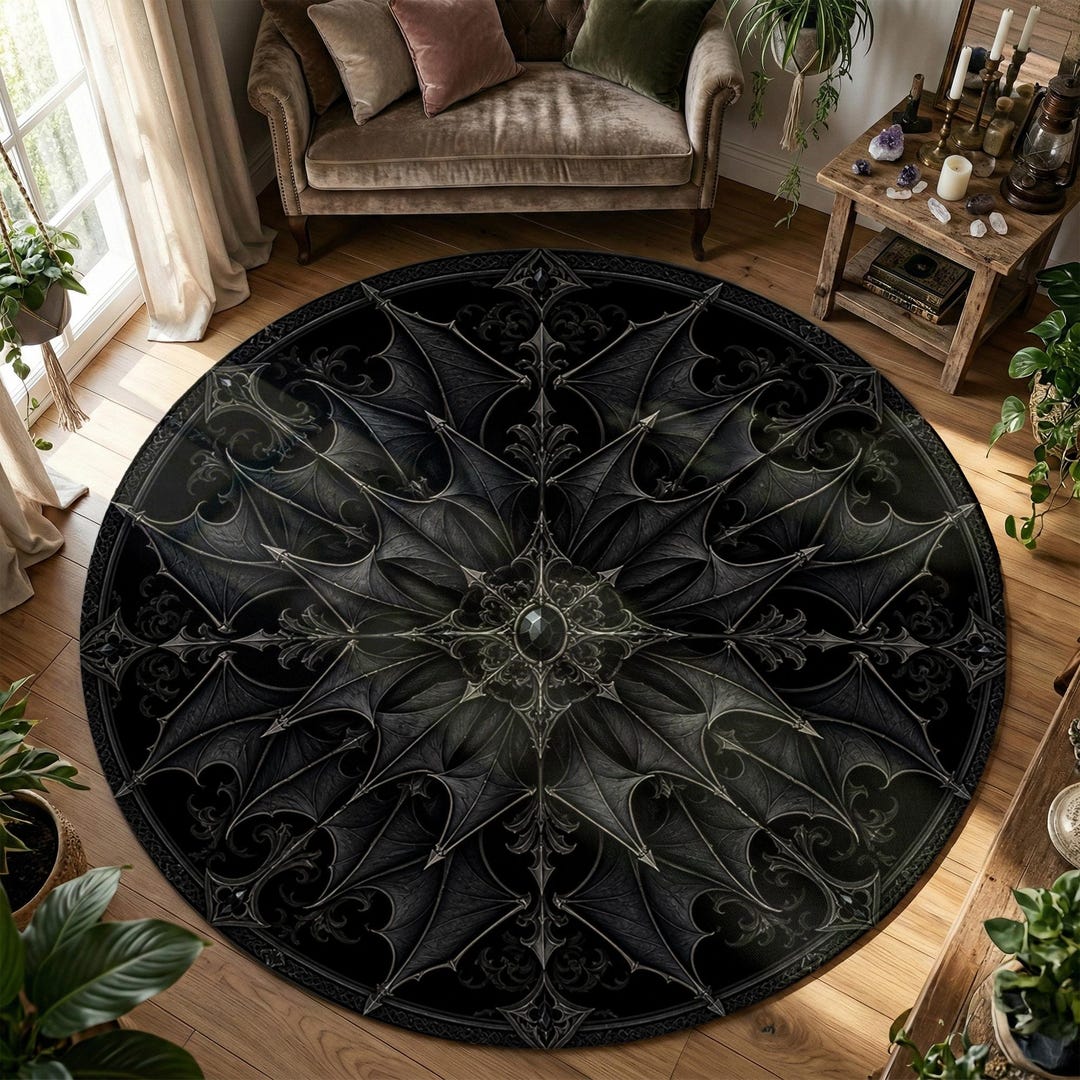 Dramatic Vampire Rug Gothic Bat Wing Rug, Vampire Aesthetic Decor, Washable Non Slip Round ...
