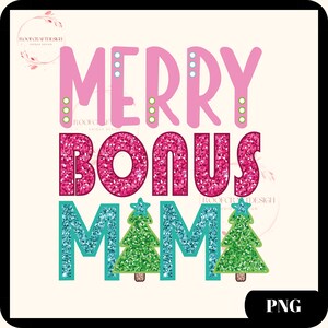 Paillettes joyeux Noël maman bonus PNG, Noël rose, téléchargement numérique, sublimation, Noël maman Png, joyeux Noël paillettes