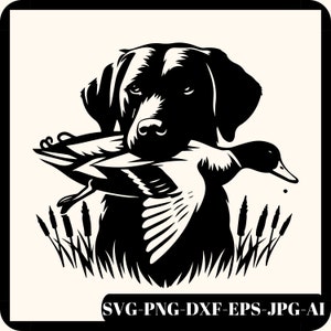Perro caza Svg, caza de patos Svg, cazador Svg, archivo de corte de caza al aire libre, clipart de escena de campamento, plantilla de aventura, png, criut, silueta, dxf