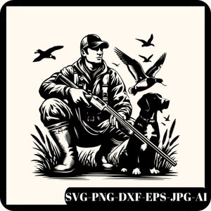 Entenjagd Jagddesign, Hund jagt Clipart, Jäger Kunst, Outdoor Jagd geschnitten Datei, Camp Szene Clipart, Abenteuer Schablone, Png, digitaler Download