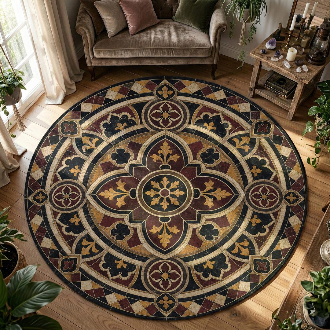 Gothic Church Rug Gothic Cathedral Floor Mosaic, Medieval Tile Pattern, Washable Non-slip ...