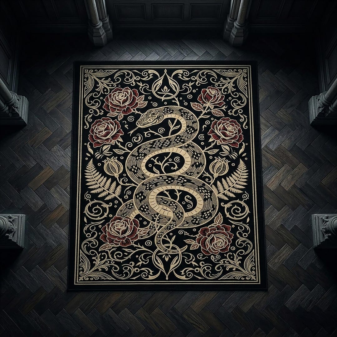 Dark Gothic Snake Rug | Serpent Area Rug | Occult Botanical Carpet ...