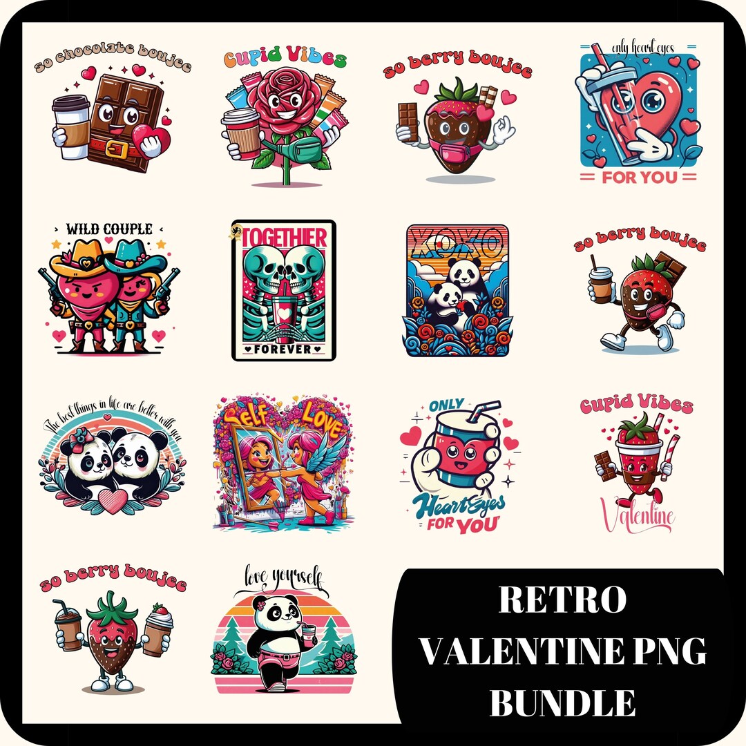 Retro Valentine Png Bundle, Funny Valentine Quotes Png, Coffee ...