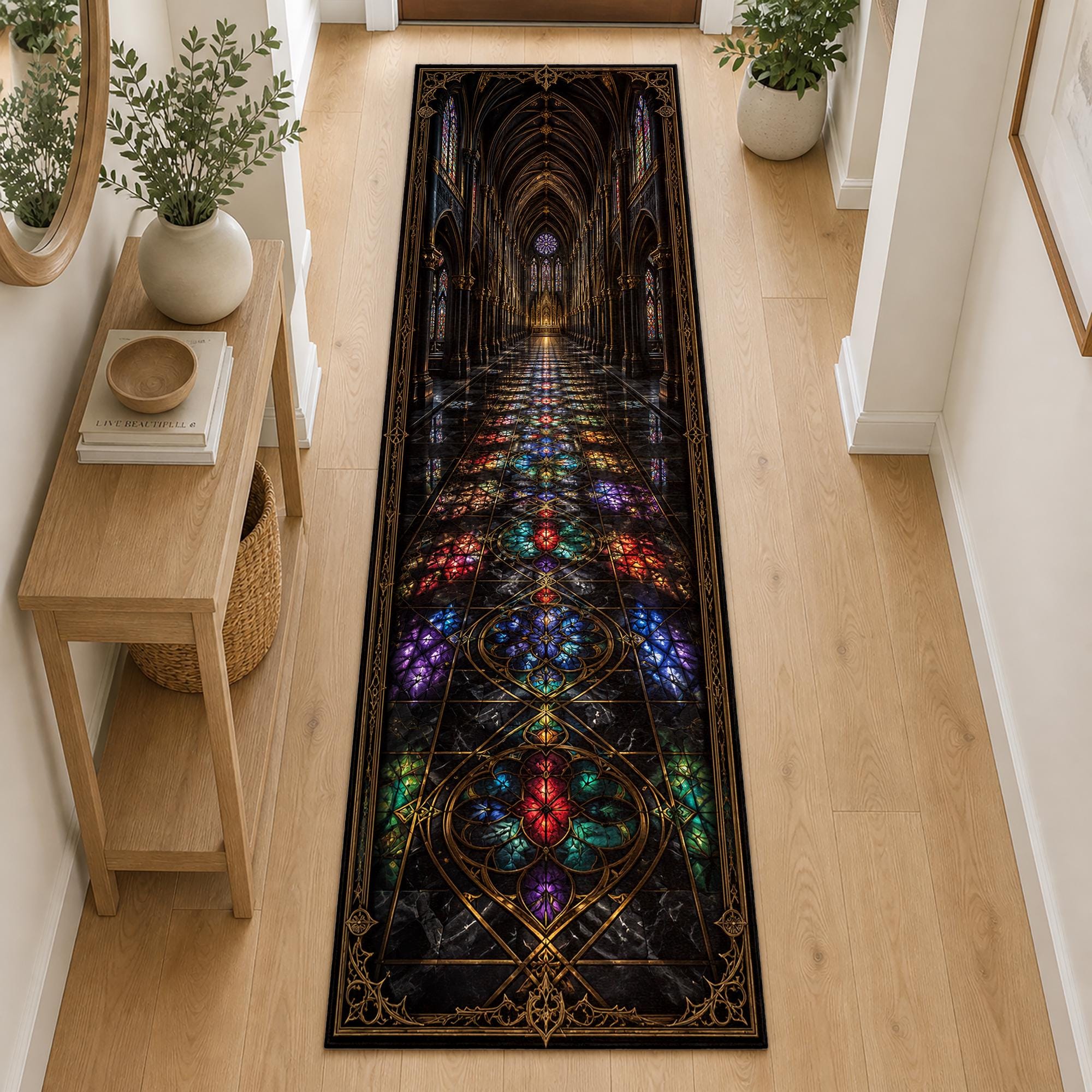Gothic Church Rug 3D Gothic Cathedral Aisle Runner Rug - Stained Glass Optical Illusion ...