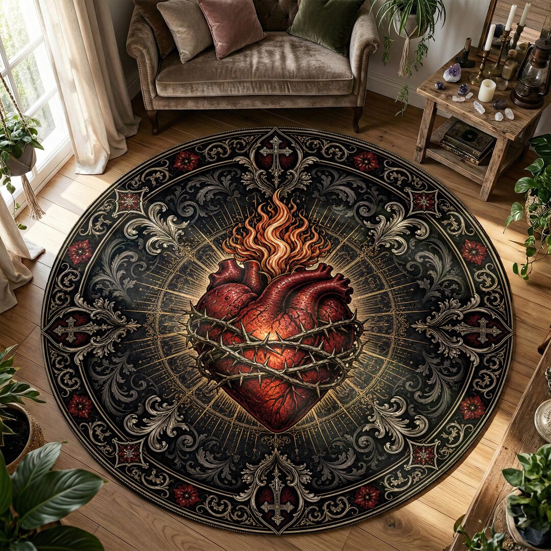 Scared Heart Rug Sacred Heart & Thorns Rug, Mexican Gothic Style, Non-slip Washable ...