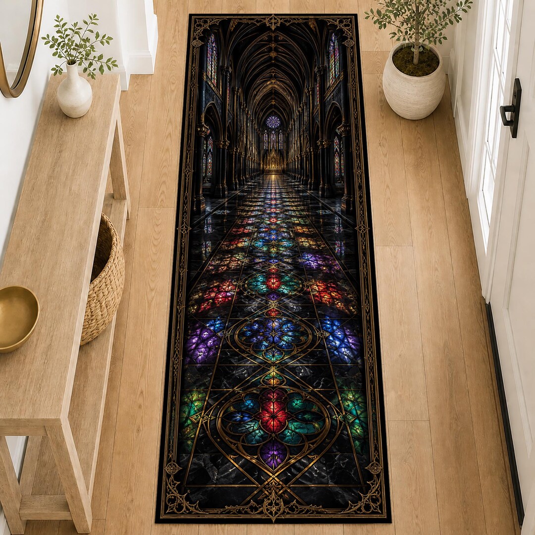 Gothic Church Rug 3D Gothic Cathedral Aisle Runner Rug - Stained Glass Optical Illusion ...
