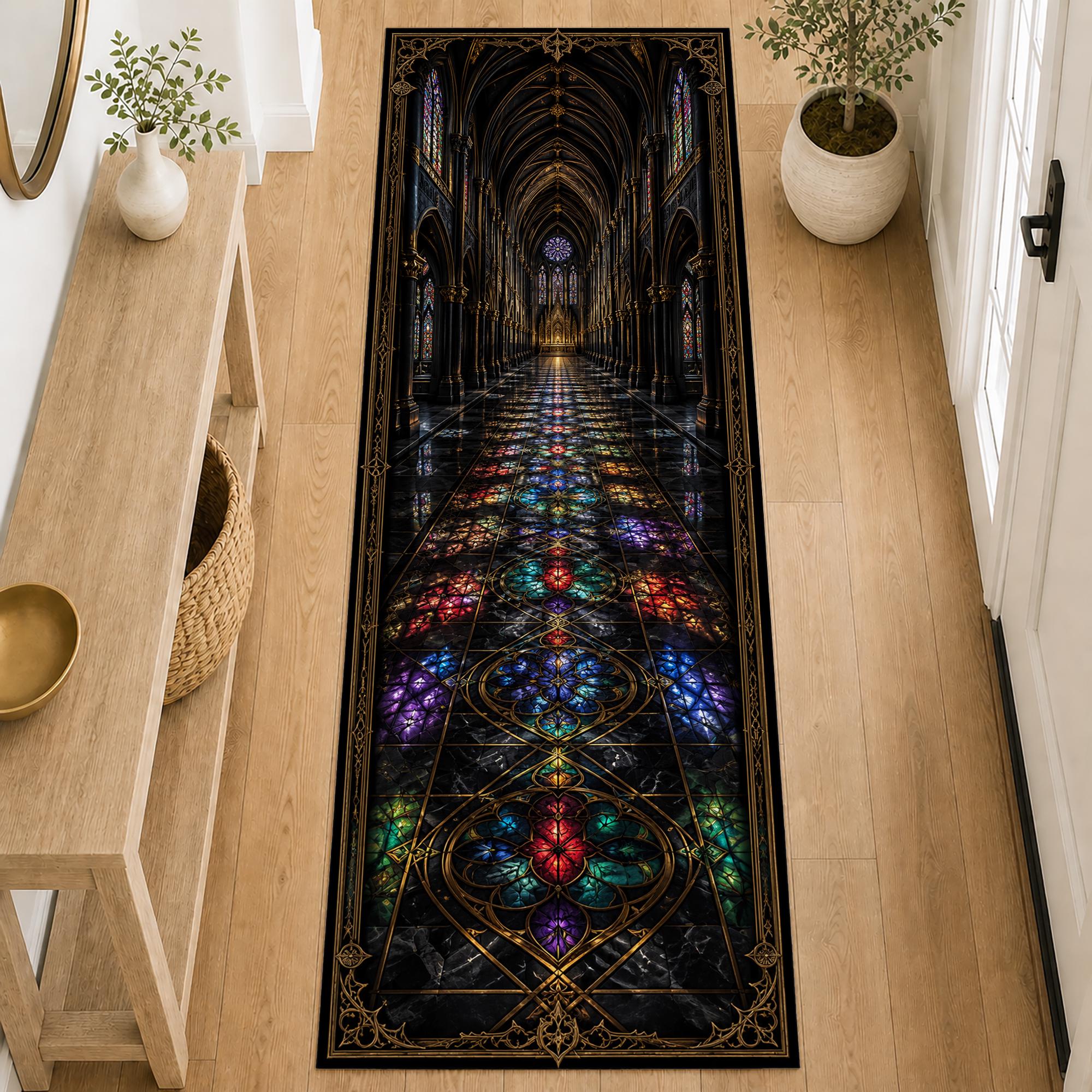 Cathedral Rug 3D Gothic Cathedral Aisle Runner Rug - Stained Glass Optical Illusion ...
