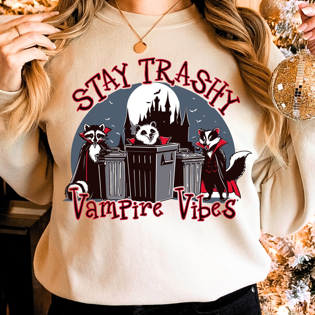 Retro Stay Trashy Vampire Vibes PNG SVG, Halloween Raccoon Clipart ...