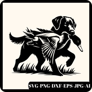 Svg de caza de patos, clipart de caza de perros, svg de cazador, archivo de corte de caza al aire libre, clipart de escena de campamento, plantilla de aventura, png, criut, silueta, dxf