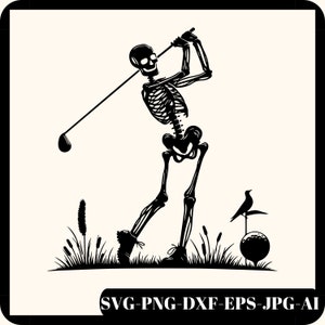 Svg de joueur de golf squelette drôle, saison de golf Svg, svg de golf, Svg de jouer au golf, club de golf Png, Silhouette, vecteur, chemise de golf Svg, Png, Dxf, Eps
