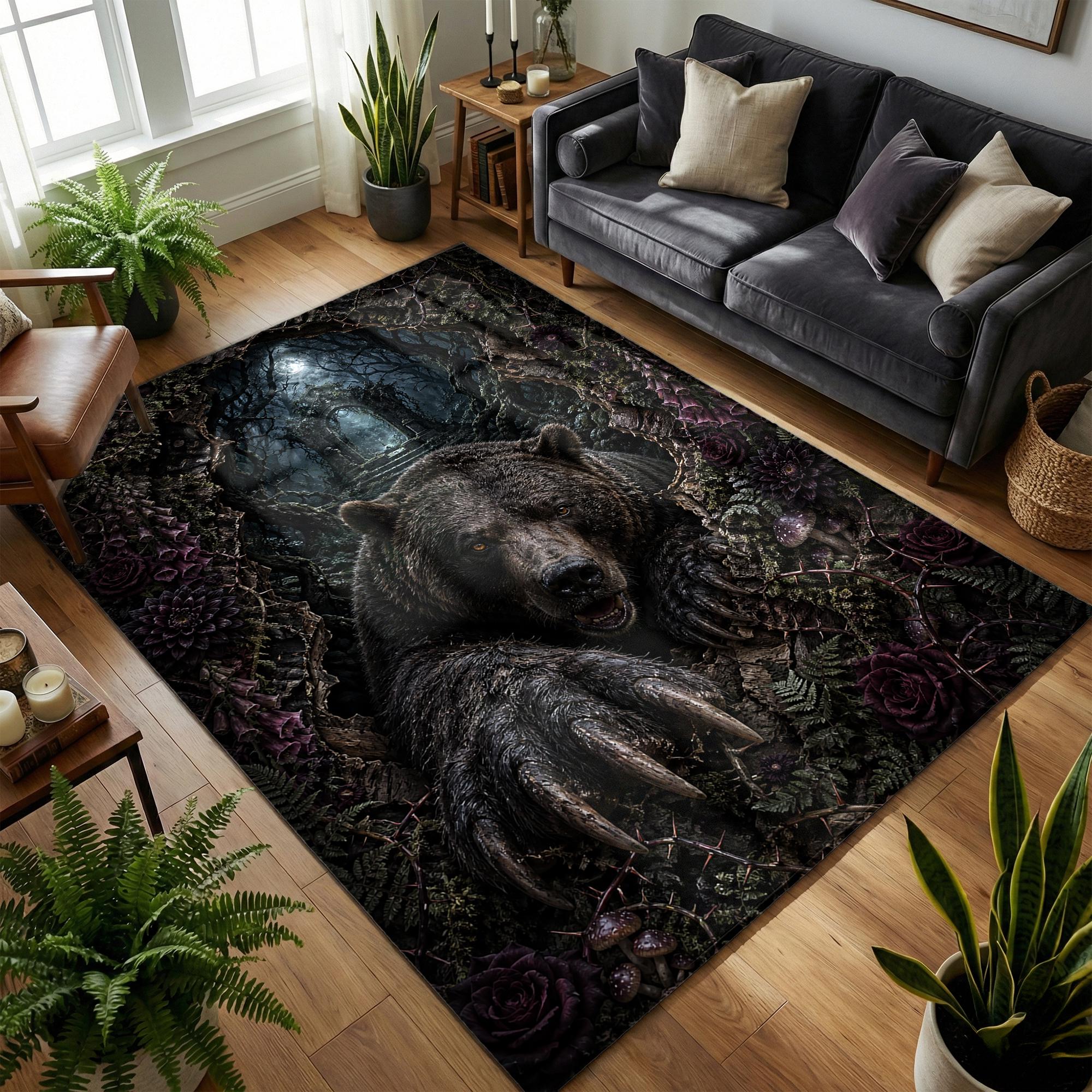 3D Dark Gothic Bear Rug, Haunted Forest Animal Carpet, Moody Fantasy ...