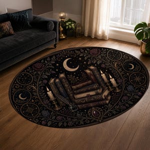 Gothic library oval area rug for reading nook, study room, bedroom, or home library