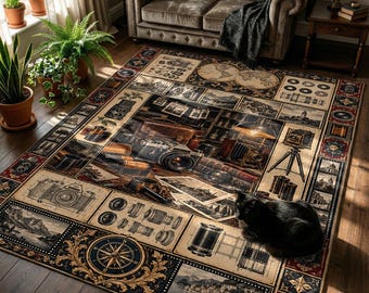 Vintage Camera Rug with Photography Studio, Film and Travel Prints