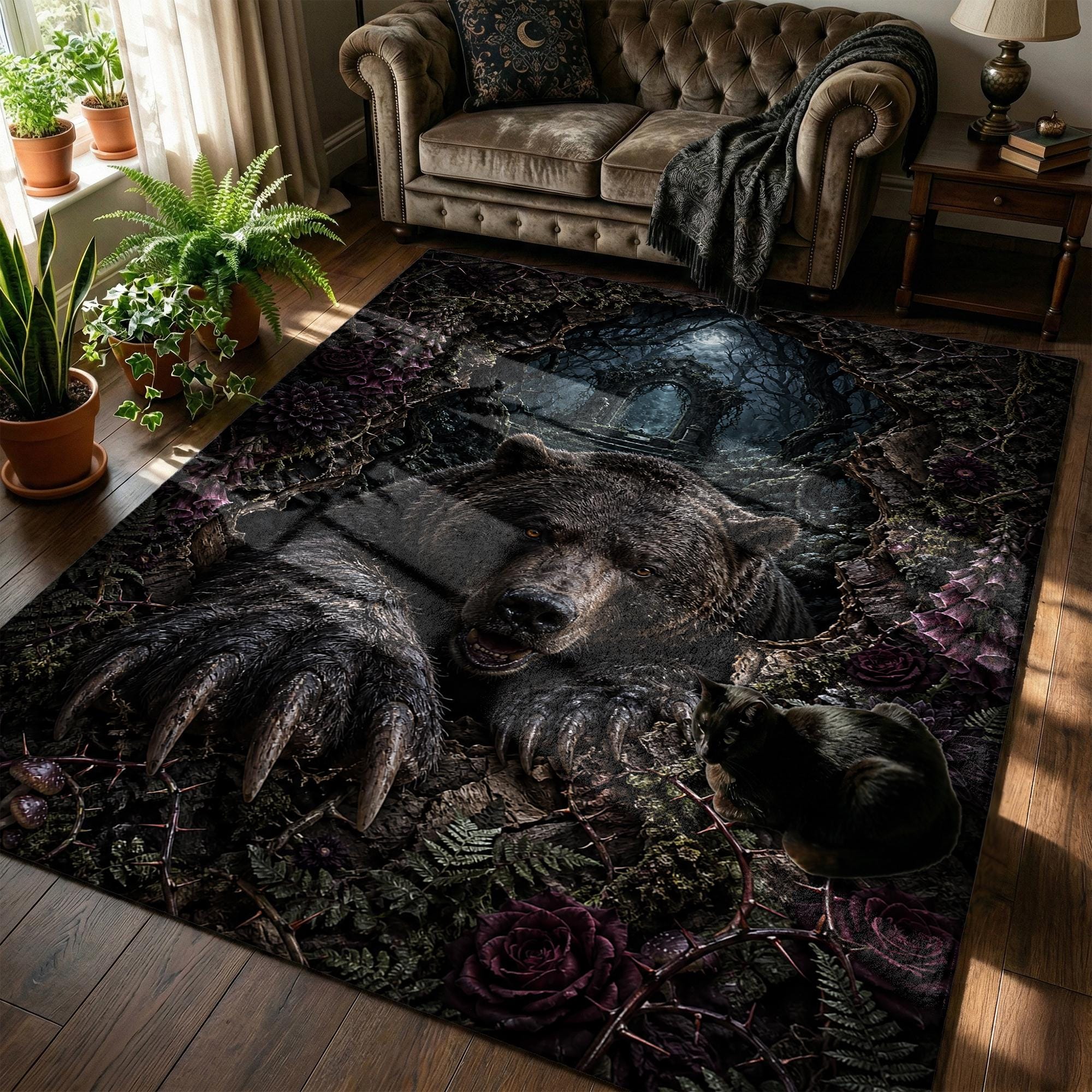 3D Dark Gothic Bear Rug, Haunted Forest Animal Carpet, Moody Fantasy ...