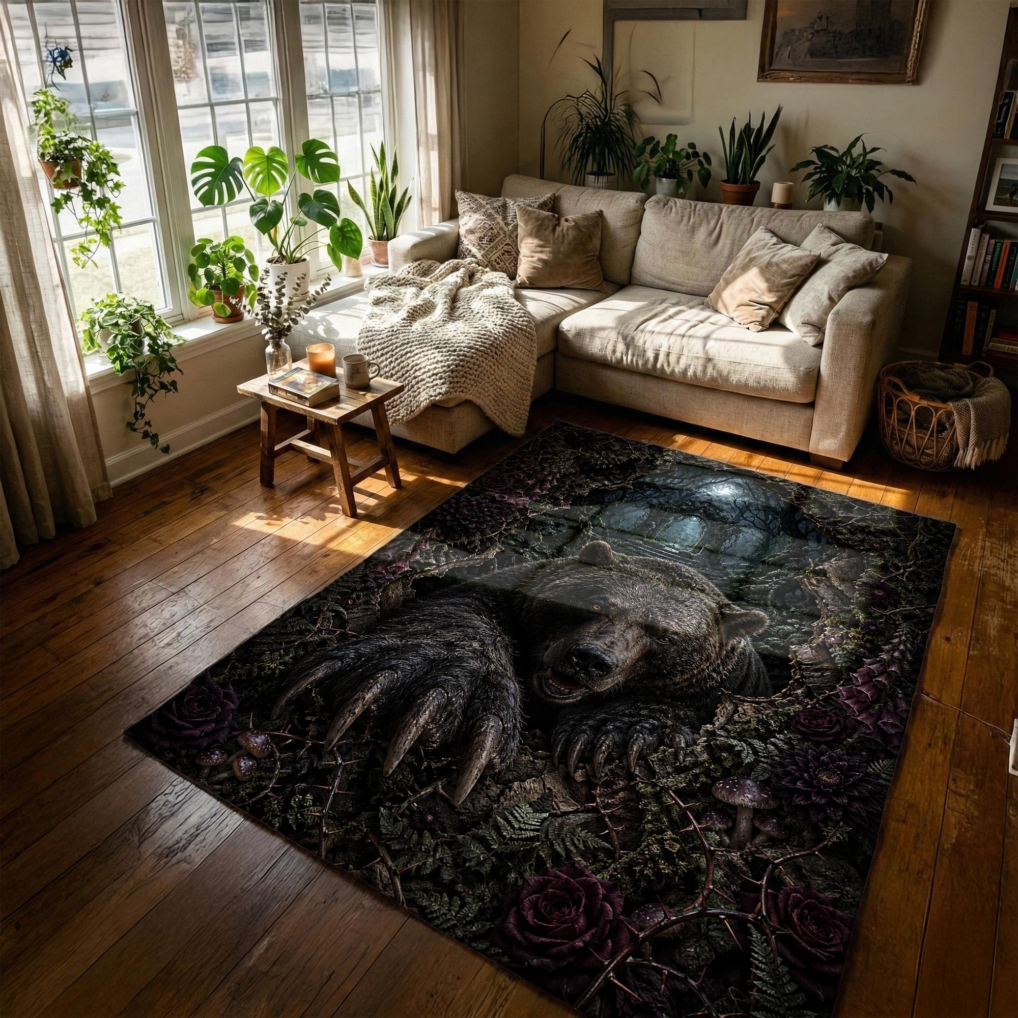 3D Dark Gothic Bear Rug, Haunted Forest Animal Carpet, Moody Fantasy ...