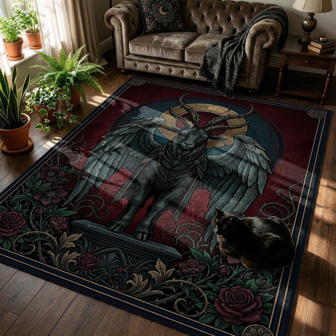 Gothic Rug For Library Gothic Baphomet Area Rug, Dark Academia Occult Goat Rug, Witchy Gothic ...