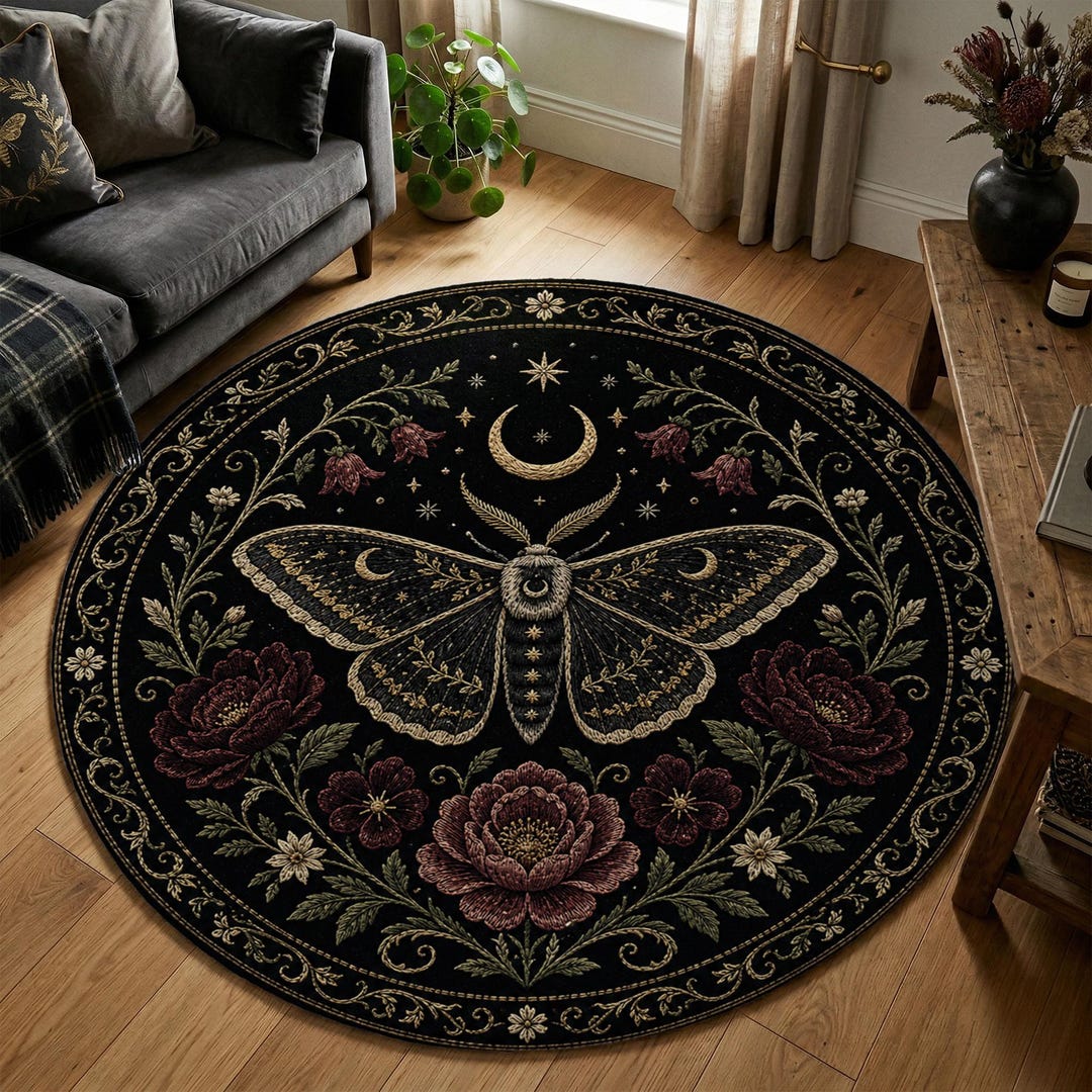 Gothic Moth Embroidery Looking Rug, Cottagecore Dark Aesthetic ...