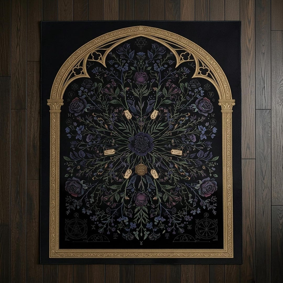 Gothic Rug For Library Gothic Cathedral Arch Rug | Dark Gothic Area Rug | Botanical Dark ...