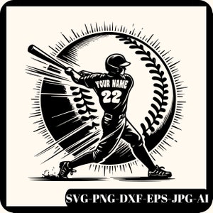 Giocatore di baseball Nome personalizzato Svg Png, Giocatore di baseball personalizzato Svg, Mamma di baseball Svg, Squadra di baseball Svg, Giocatore di baseball Clipart, Eps Dxf