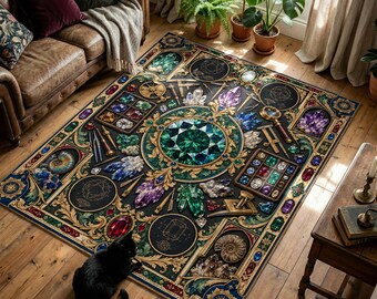 Gemologist Rug with Emerald Gemstone, Crystals and Lapidary Tools