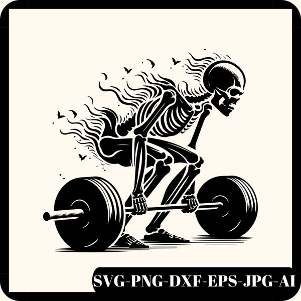 Skeleton Deadlift SVG, Gym SVG, Workout Shirt Sticker Decal, Workout Svg, Cricut Cut File, Silhouette, Clipart, Vector, Digital, Dxf, Png