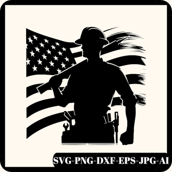 Worker With Us Flag Svg, Worker Silhouette, American Worker SVG, Working Png, Worker Shirt Design, Cricut Cut File, Png, Usa Flag Svg, Dxf