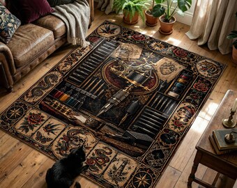 Tattoo Artist Printed Rug with Machine and Traditional Flash Border