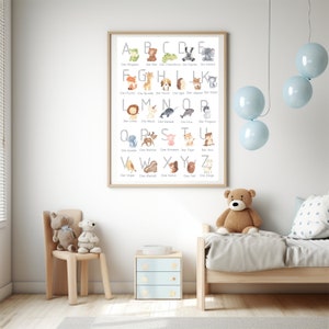 Cartel ABC en alemán, cartel educativo con animales, arte de pared del cartel del alfabeto de aprendizaje, decoración de la habitación de los niños pequeños de la guardería