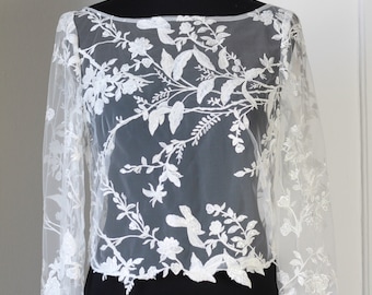 Long sleeve bridal topper, sequins, floral lace - !eco-conscious!