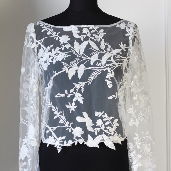 Long sleeve bridal topper, sequins, floral lace - !eco-conscious!