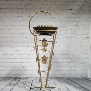 Mid century modern standing ashtray gold maple leaf metal stand with beauce ceramic ashtray vintage standing ashtray with gold metal stand