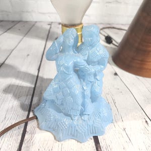 2 art deco lamps. One  angel  blue glass lamp and a  dancing couple blue glass  1930&#39;s art deco lamps. No shade