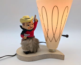 Vintage 1950s Cowboy Night Light - Mid-Century Kitsch Table Lamp