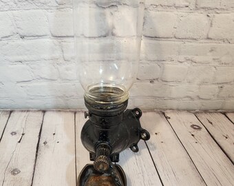 Antique cast iron wall mounted coffee grinder primitive hand crank wall mount unit coffee grinder