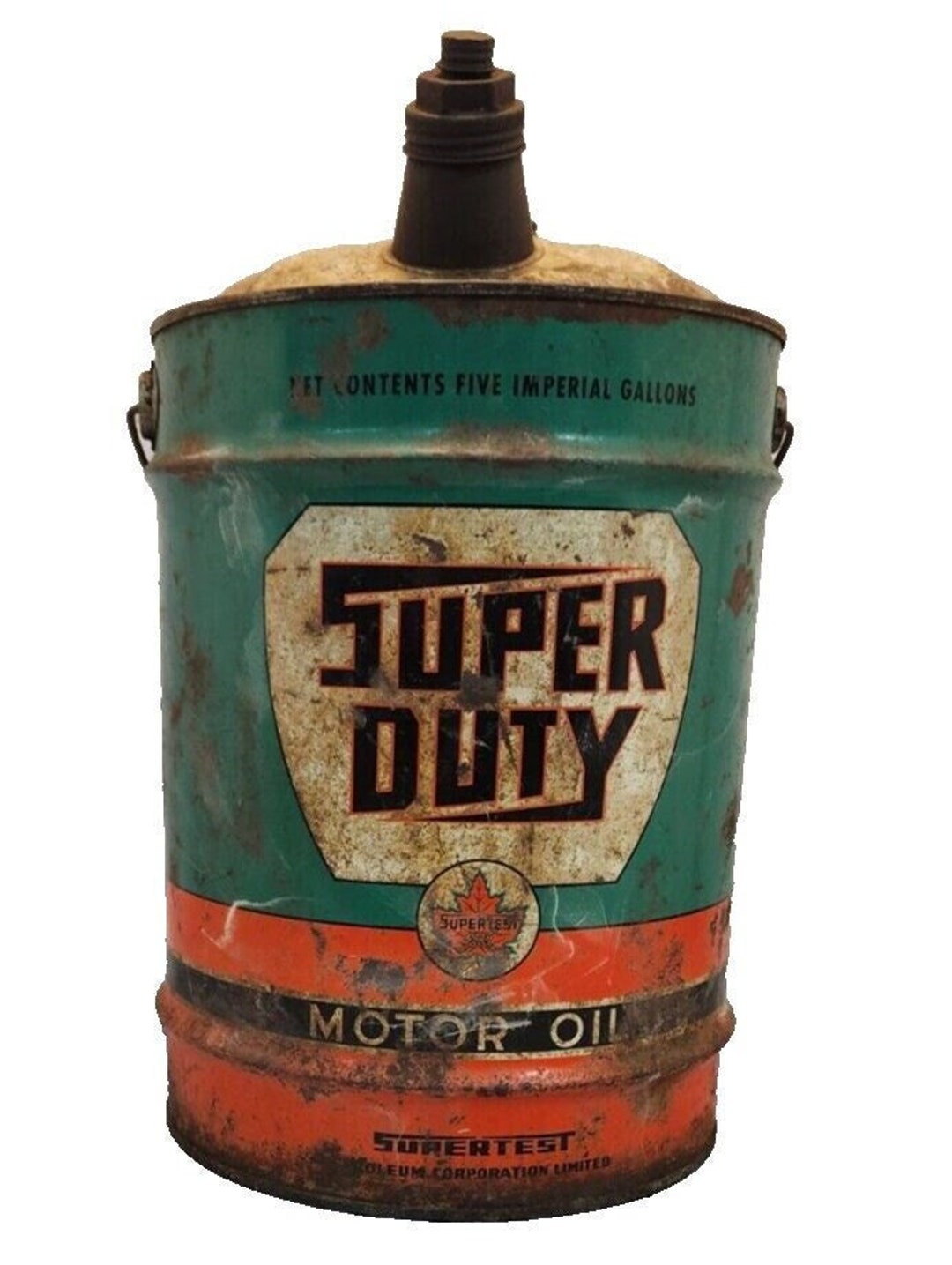 Vintage Supertest 5-gallon Motor Oil Can, Canadian Petroliana