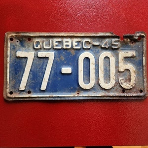1945 quebec car licence plate vintage quebec car licence plate - great patina !