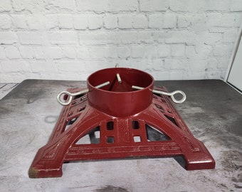 Vintage christmas tree stand, vintage cast iron cherry red ornate decorative tree stand antique reproduction for large natural tree