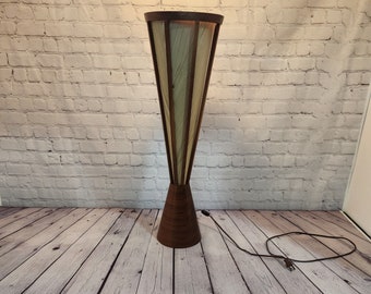 Mid century scandinavian style cone shape vintage lamp scandinavian lamp teak danish style teak table lamp