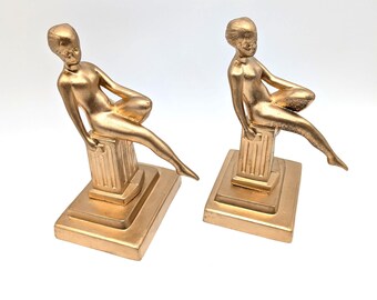 Vintage Art Deco Style Nude Lady Bookends - Set of 2