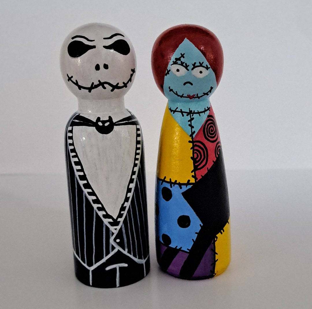 Jack and Sally, Nightmare Before Christmas Handdrawn Wooden Figures Etsy