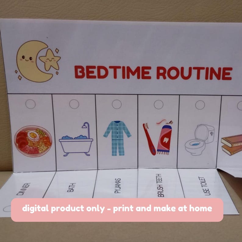 Bedtime Routine Chart for Kids Printable, Evening Visual Schedule ...