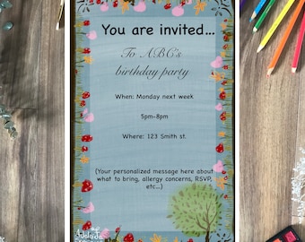 Forest Kids Party Digital Invitation - Fun Kids Party Digital Invitation - Woods Kids Party Digital Invitation