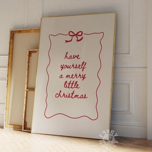 Merry Christmas Print, Trendy Red Holiday Printable Wall Art, Winter Poster, Christmas Sign, Minimalist Printable Art, XMas Coquette Decor
