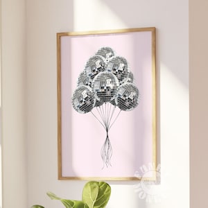 Disco Balloons Wall Art Print, Trendy Wall Art, Pink Girly Poster, Preppy Poster Aesthetic, Girls Room Decor, Printable Art, Digital Prints