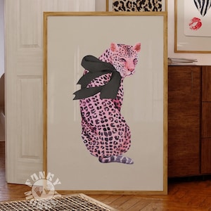 Pink Leopard Print, Black Bow Animal Print, Trendy Wall Art, Preppy Prints, Digital Print, Dorm Room Decor, Funky Girly Printable Art