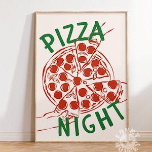 Pizza Night Kitchen Print, Food Wall Art, Retro Italian Food Print, Pizza Lover Art, Trendy Maximalist Kitchen Art, Digital Download